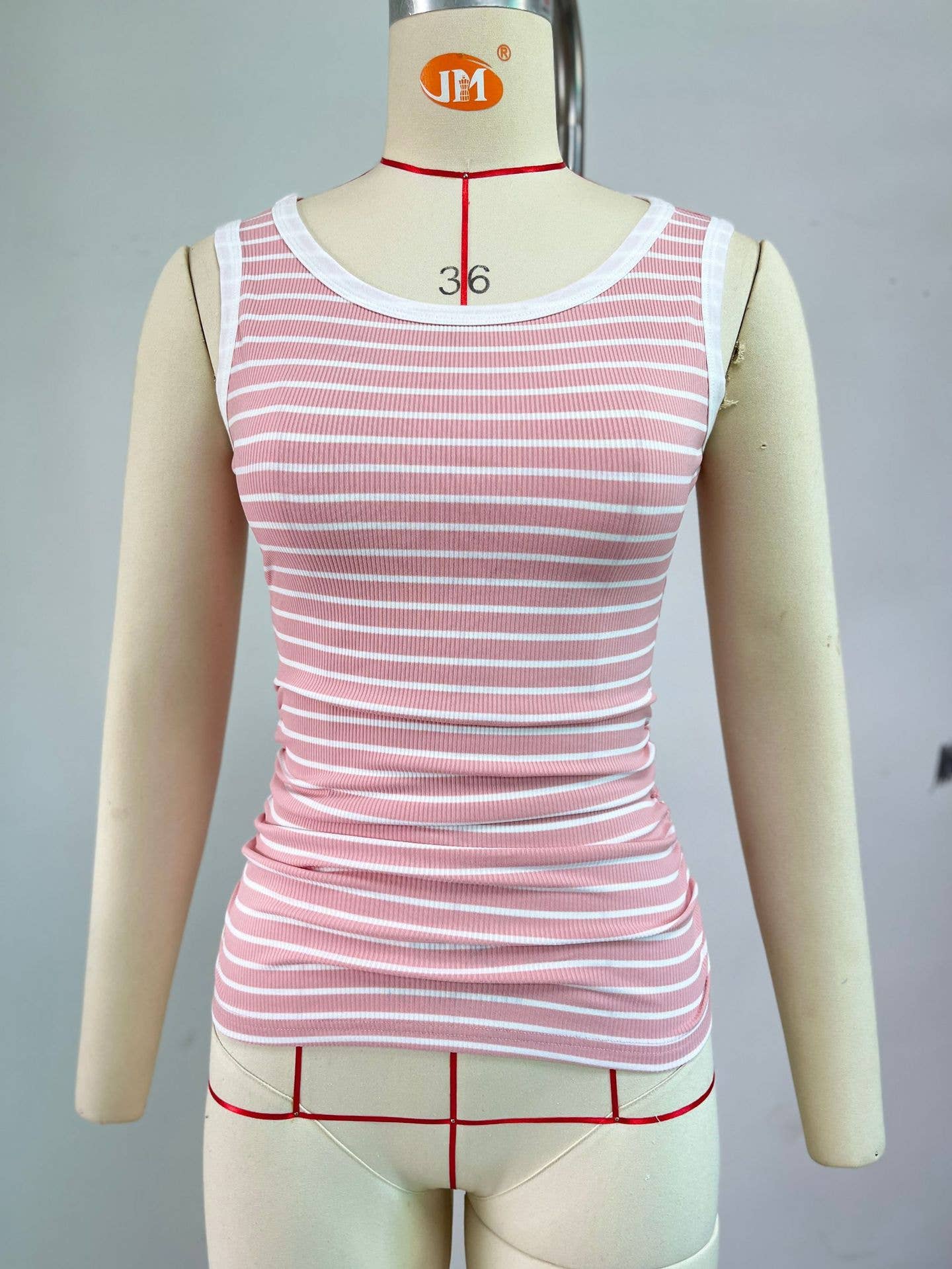Striped round neck color contrast thread pit vest