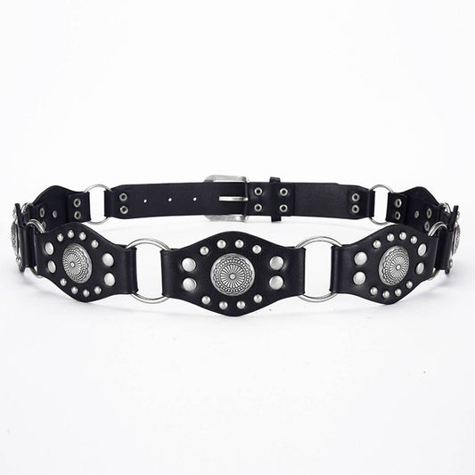 Retro American-style belt with spliced rivets