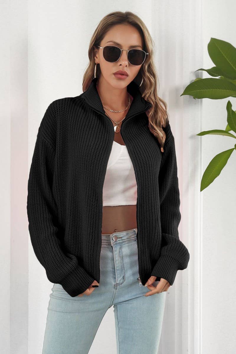 CWOCAL1168_TURTLENECK LOOSE ZIPPER KNIT CARDIGAN