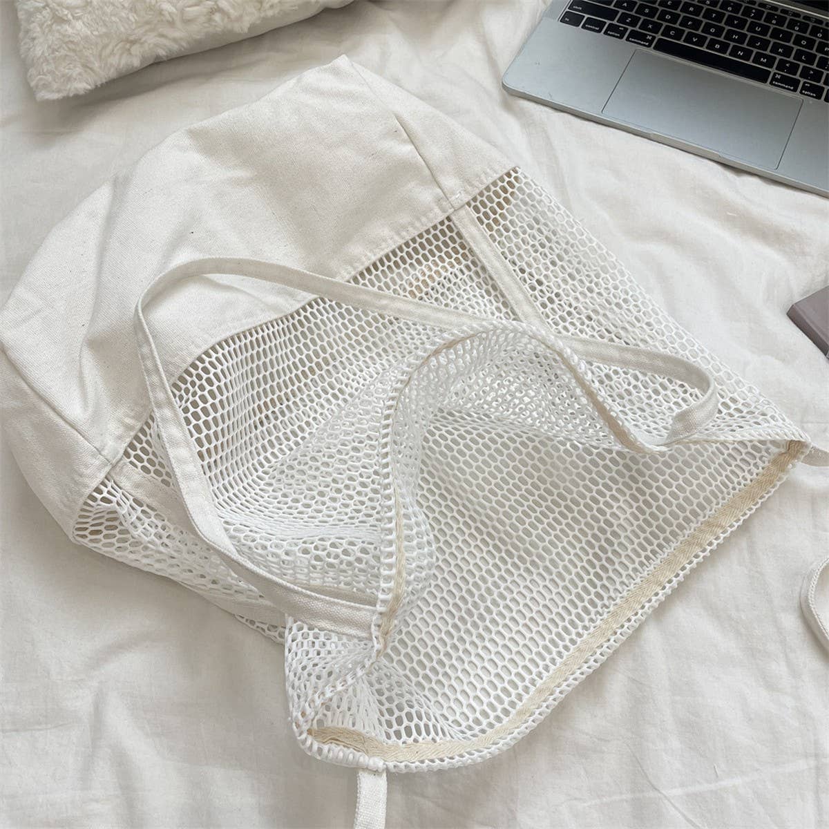 CWAB5806_SOLID COLOR HOLLOW LARGE CAPACITY MESH BEACH BAG