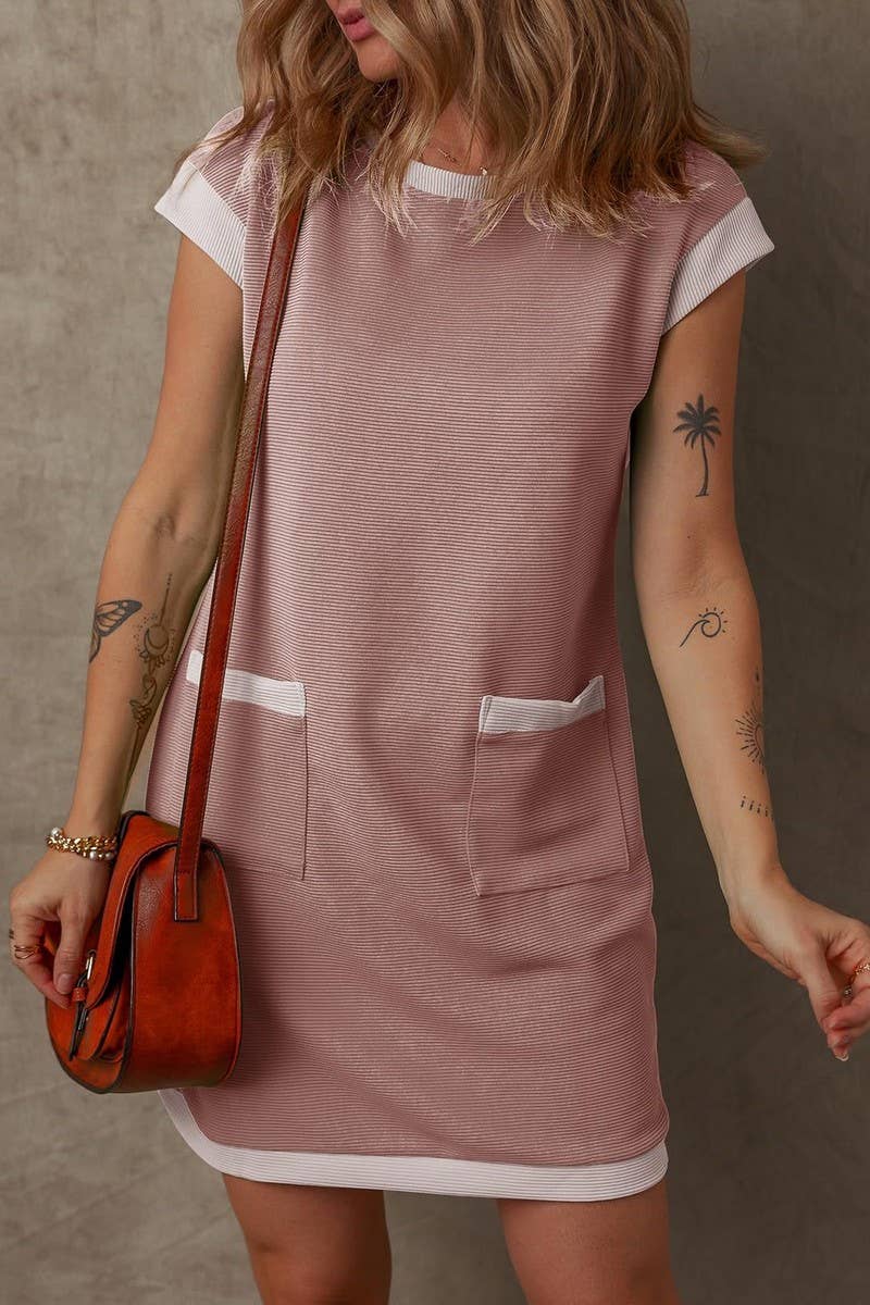 CWDSD7570_SUMMER COLOR MATCHING PERSONALITY STRAIGHT DRESS