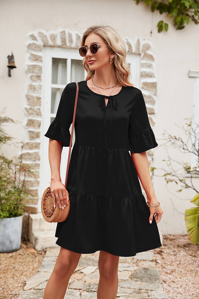 LACE-UP BOHEMIAN MINI DRESS WITH LOTUS SLEEVES