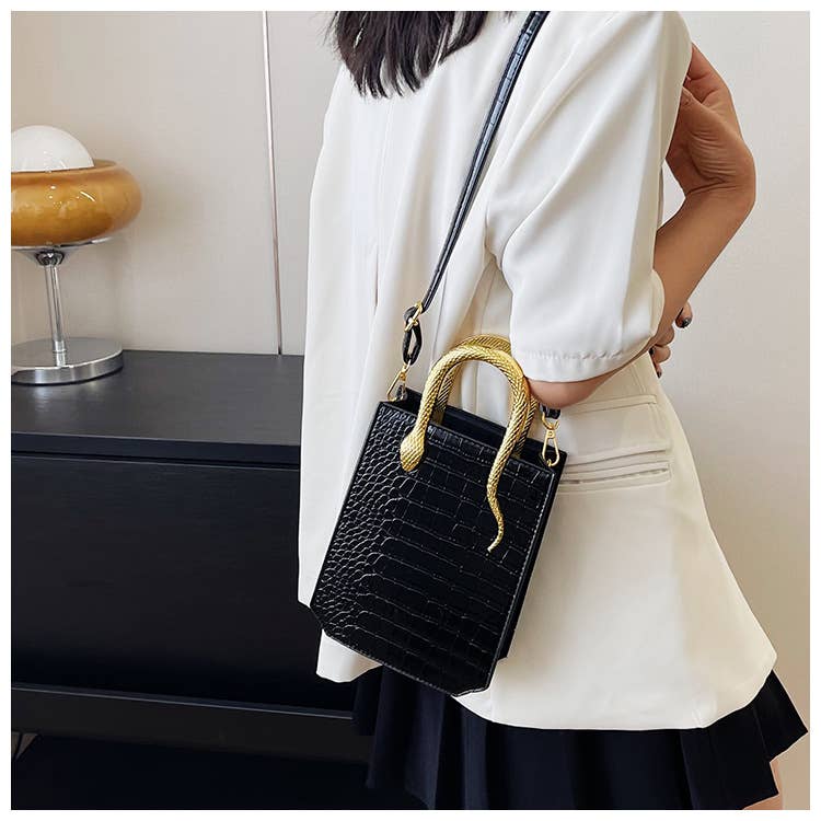 Stone-patterned glossy hand-held tote bag