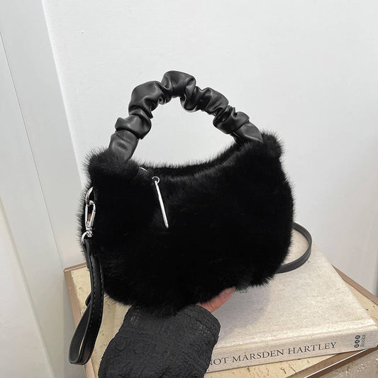 WINTER FASHION PLEATED TOTE PLUSH SHOULDER BAG_CWAB3977