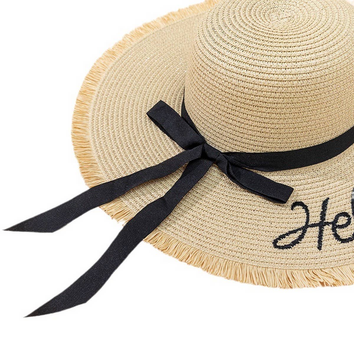 Small fresh large brim summer bow straw hat_CWAH3479