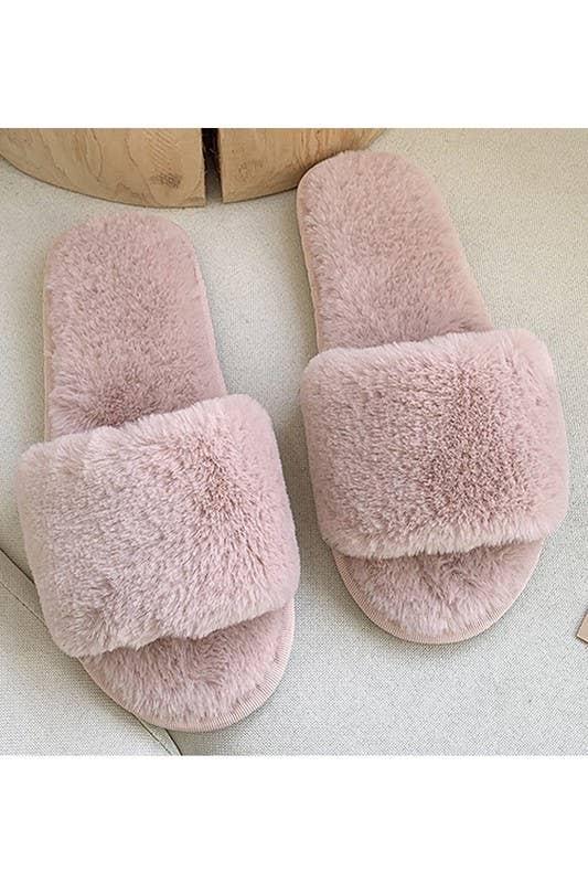 OPEN TOE FLAT FLUFFY WARM INDOOR COZY SLIPPERS_CWSHS171