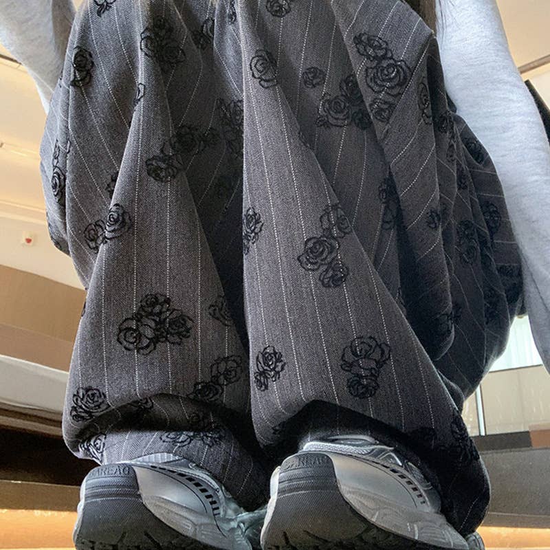 FLORAL PRINT ELASTIC WAIST STRAIGHT LEG PANTS