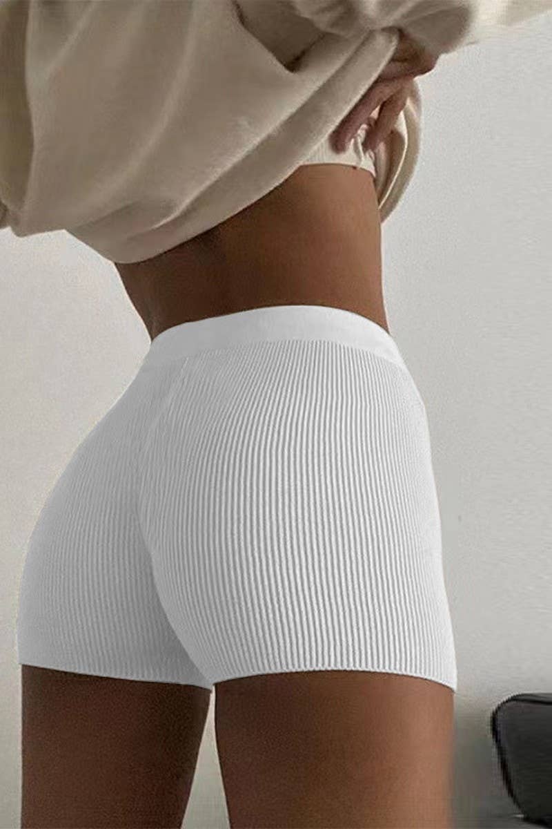 CWBSP0469_COTTON HIGH WAIST SPORTS SKINNY RIBBED SHORTS