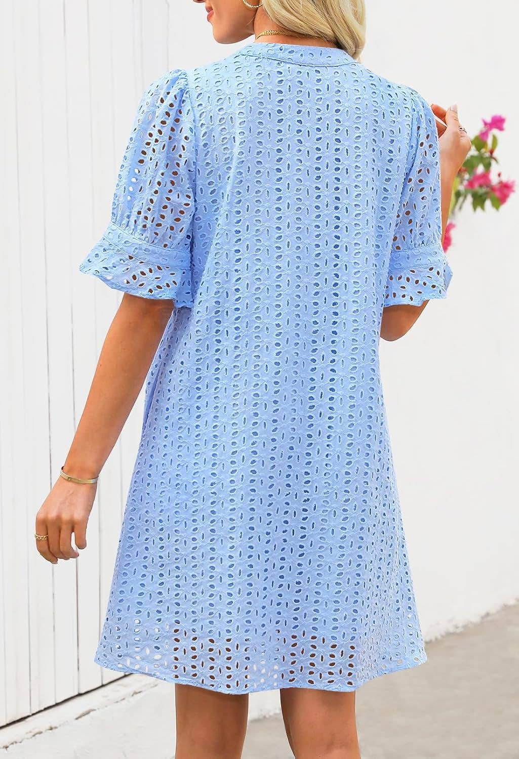 RETRO V-NECK CRINKLED CUT-OUT DRESS_CWDSD10651