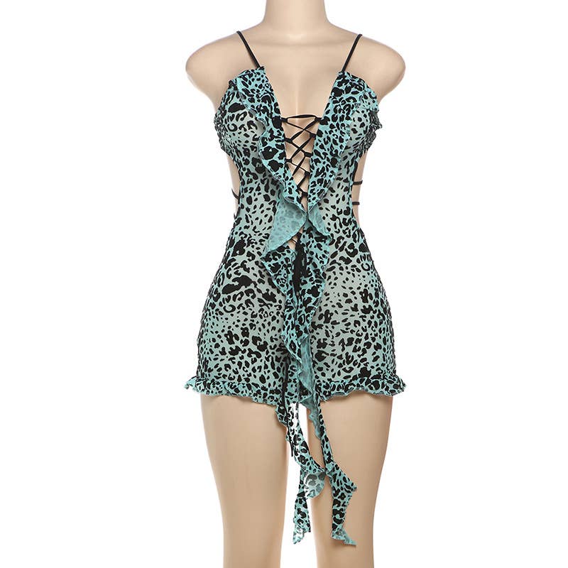 Low-cut, hollowed-out lace-up tight jumpsuit