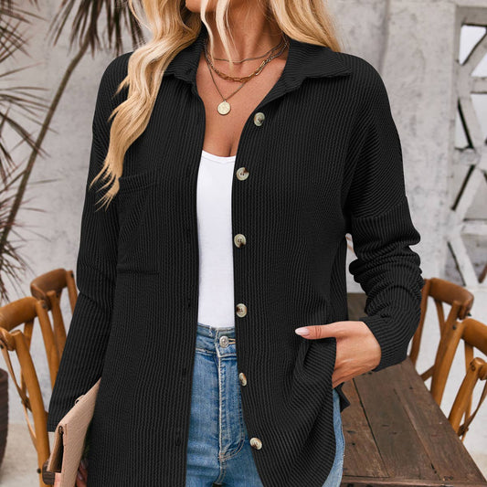 STRIPED POCKET LONG SLEEVE SHIRT CARDIGAN