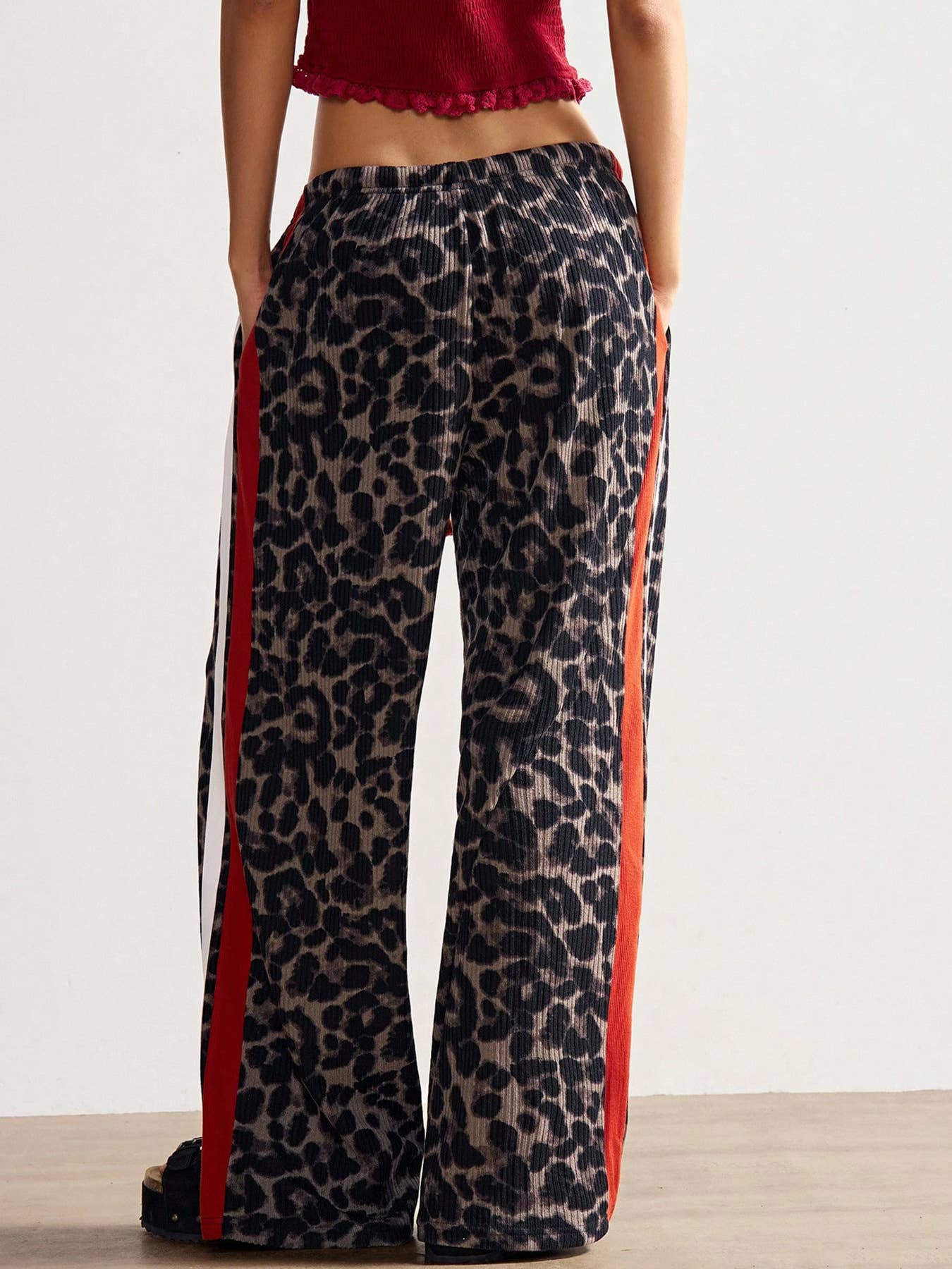 Leopard print stylish loose wide-leg trousers