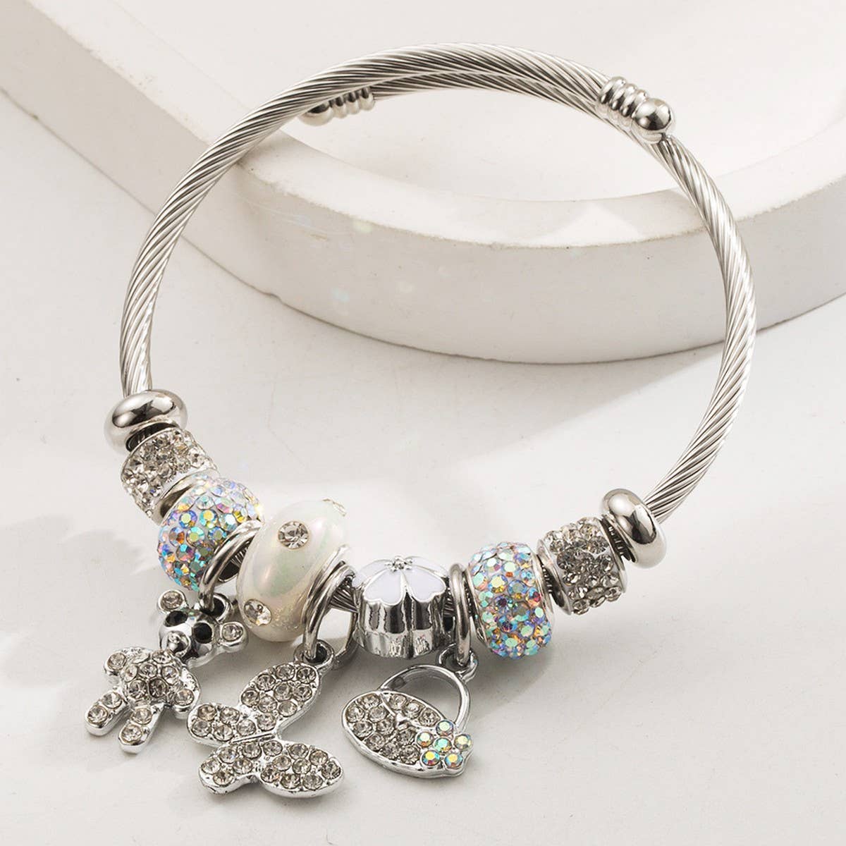 Stylish Silver Bracelet with Ballerina & Butterfly_CWMM8573
