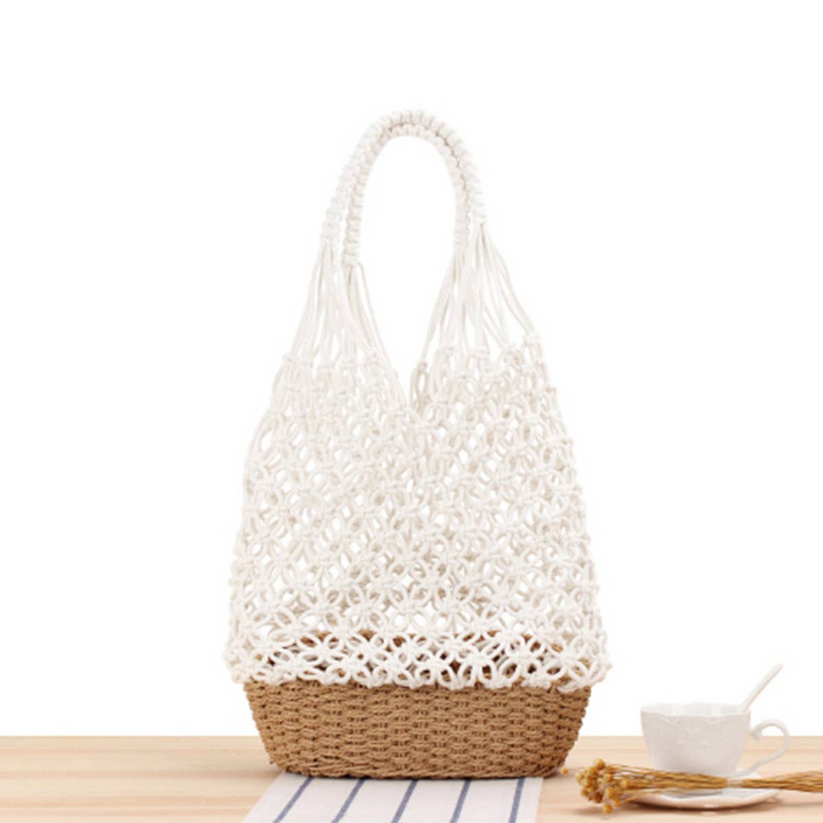 HANDMADE GRID HOLLOW SHOULDER WOVEN BAG_CWAB2026