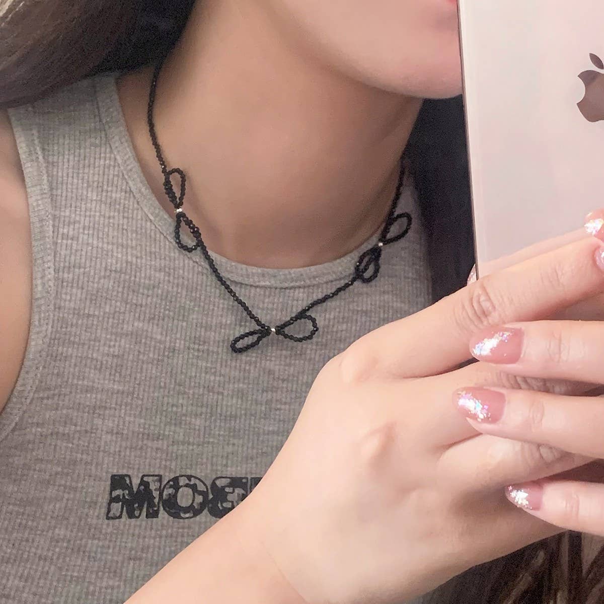 NEW STYLE BEADED BOW SIMPLE CLAVICLE NECKLACE_CWAJE3074