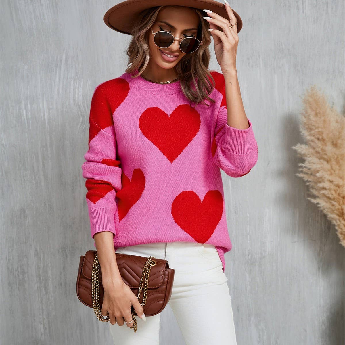 Valentine's Day jacquard pullover sweater