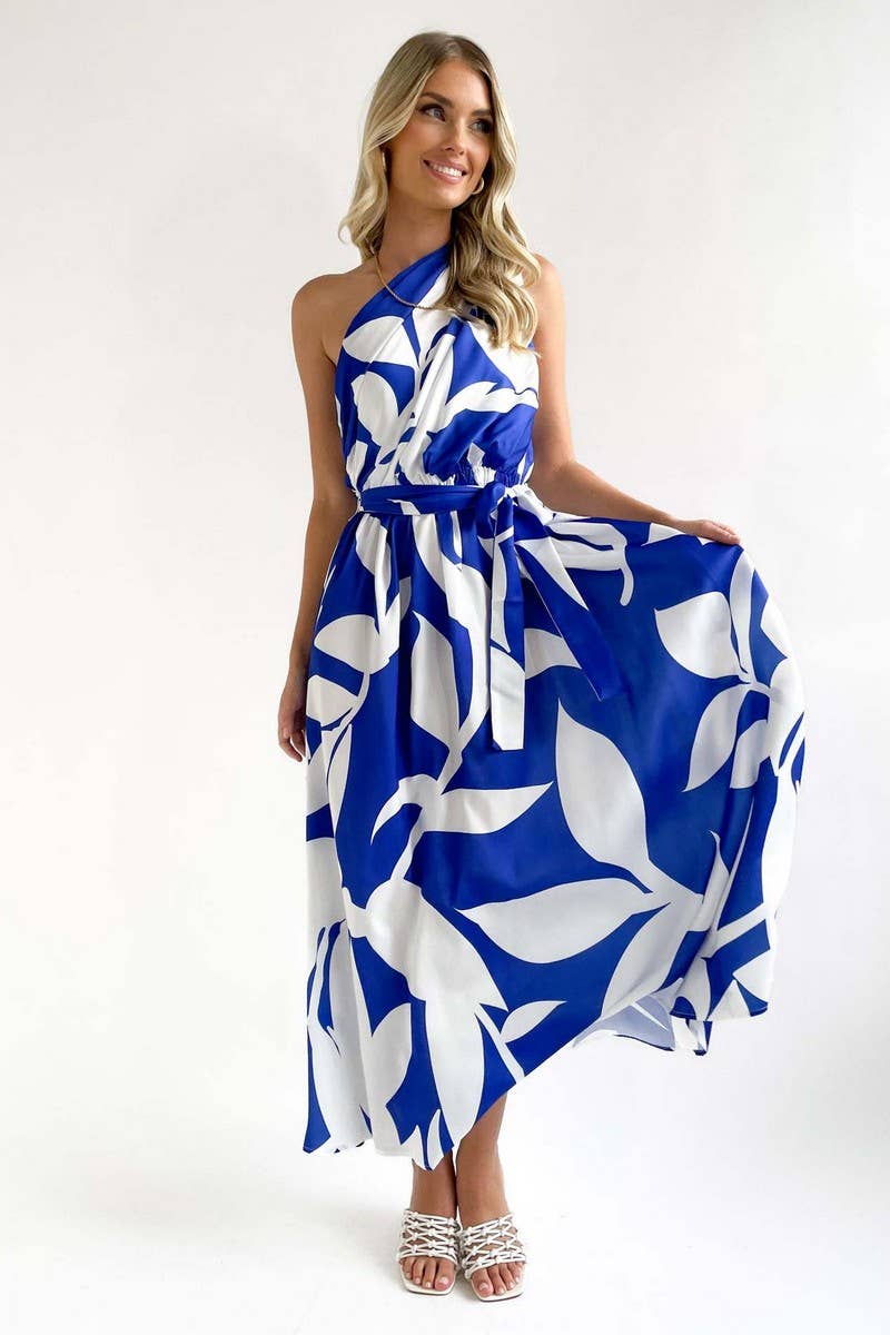 CWDMD1611_SLANT SHOULDER SLEEVELESS SEXY PRINT MAXI DRESS