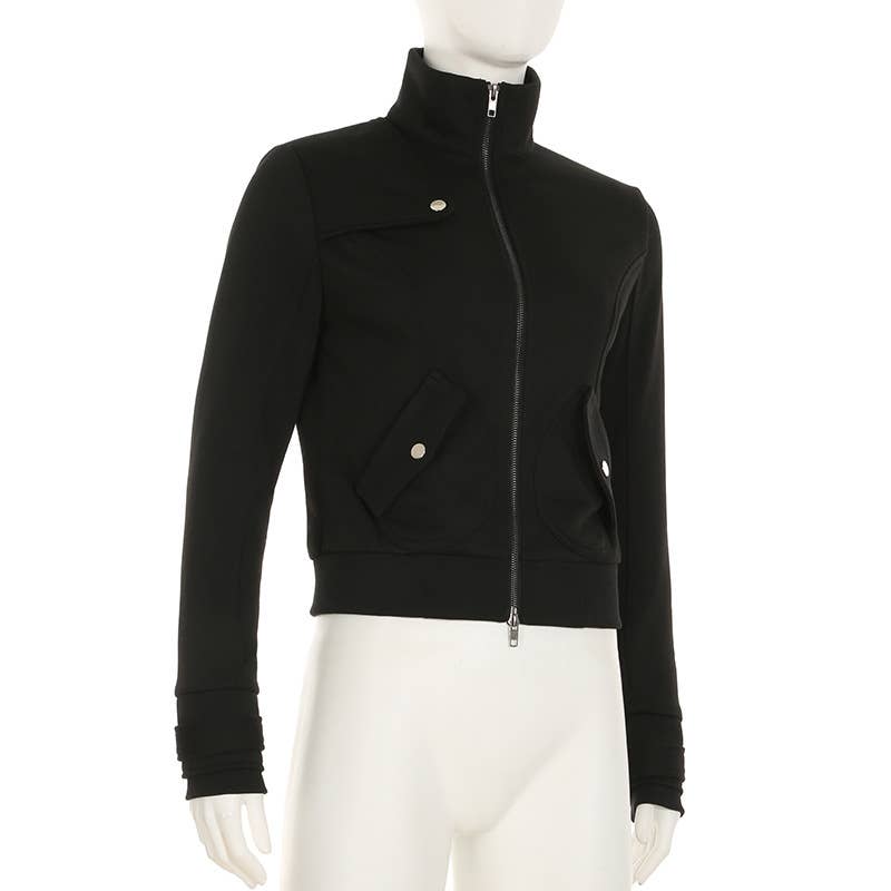 STAND-UP COLLAR DOUBLE-HEAD ZIP-UP CARDIGAN