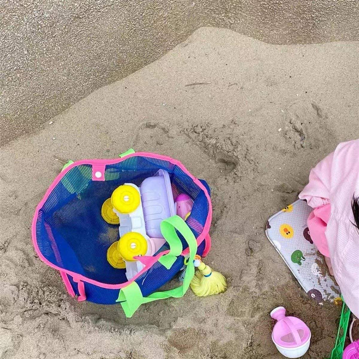 MESH CONTRAST COLOR BEACH TRAVEL STORAGE BAG_CWAB1916