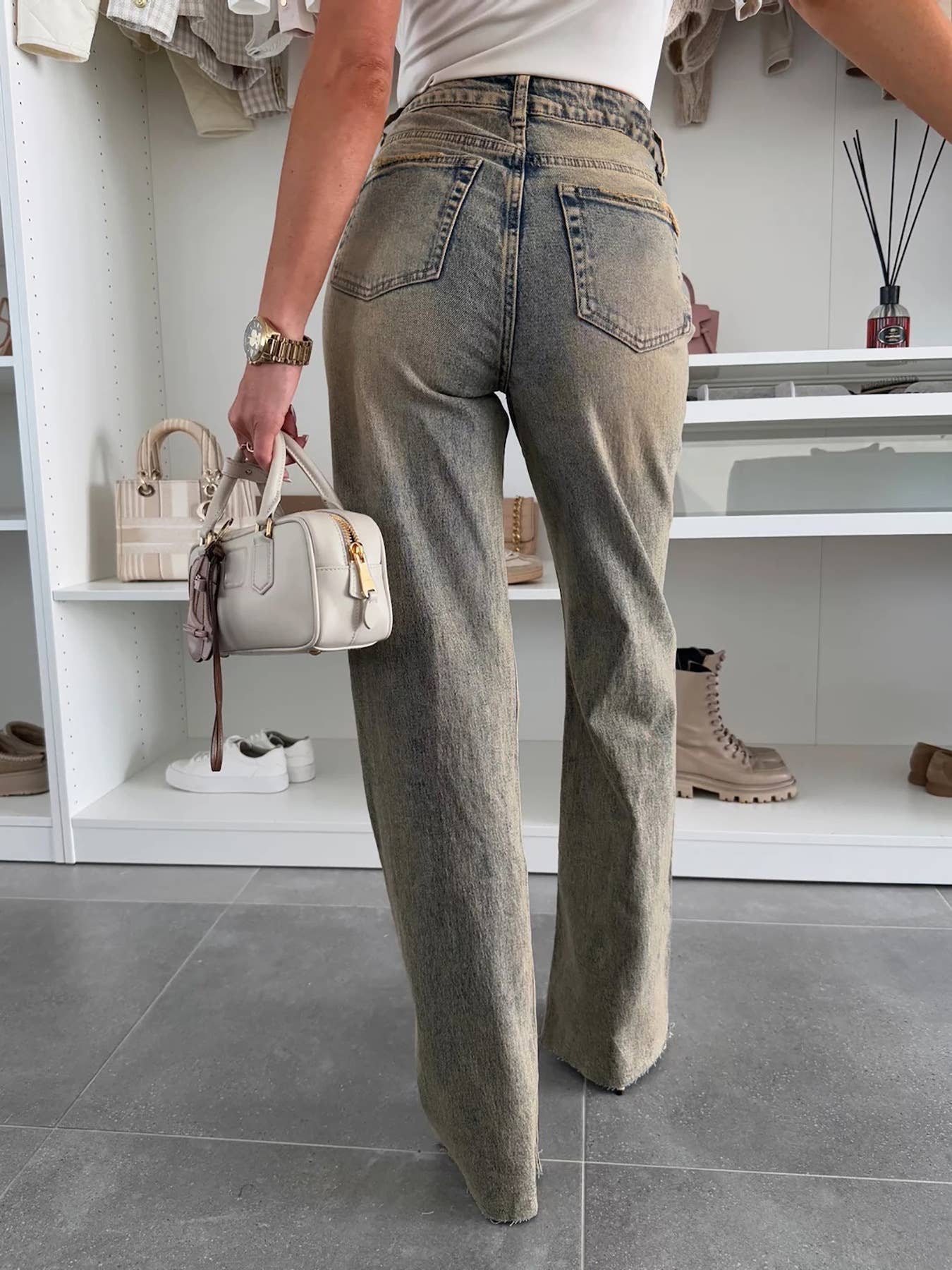 Heavy-duty washed stretch straight-leg jeans