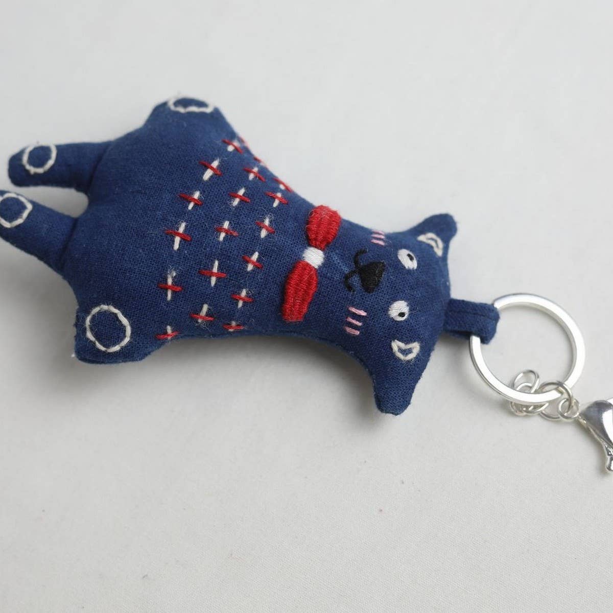 Hand-Embroidered Red Bow Tie Plush Charm
