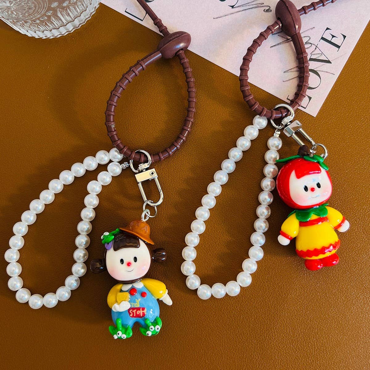 New Cartoon Clay Keychain Pearl Chain Gift Charm