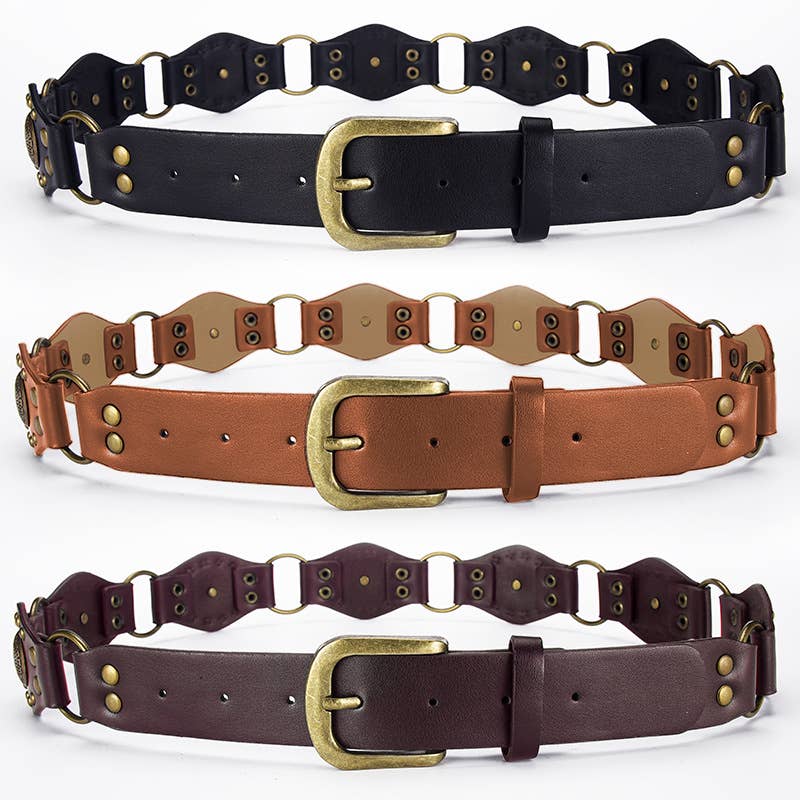 Vintage patchwork brown jeans rivet belt