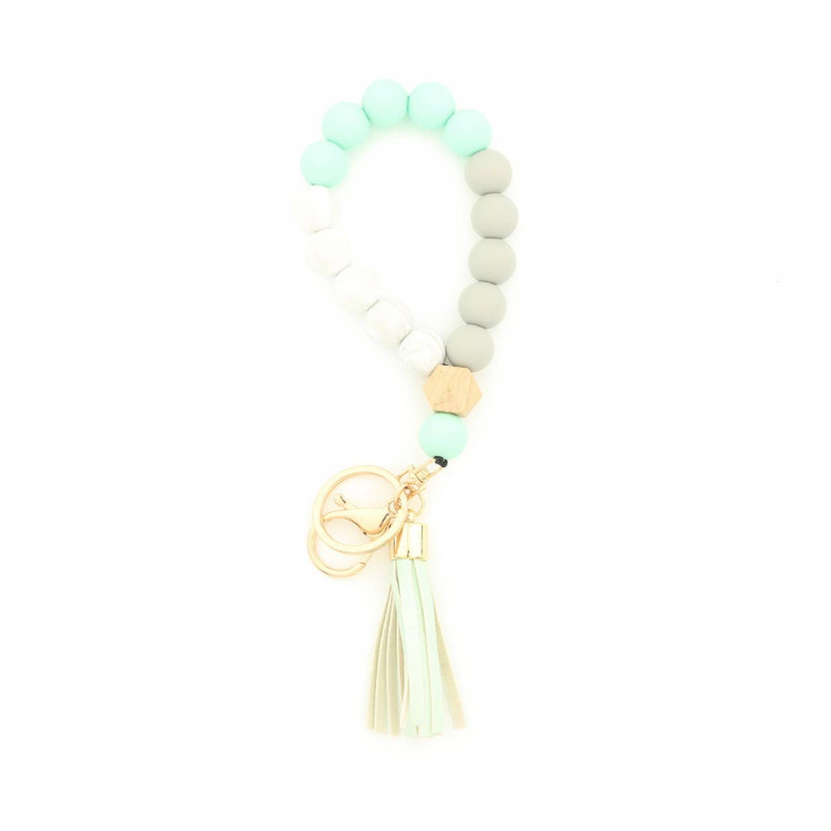 Beech Wood & Silicone Bead Wristlet Keychain_CWMM7006