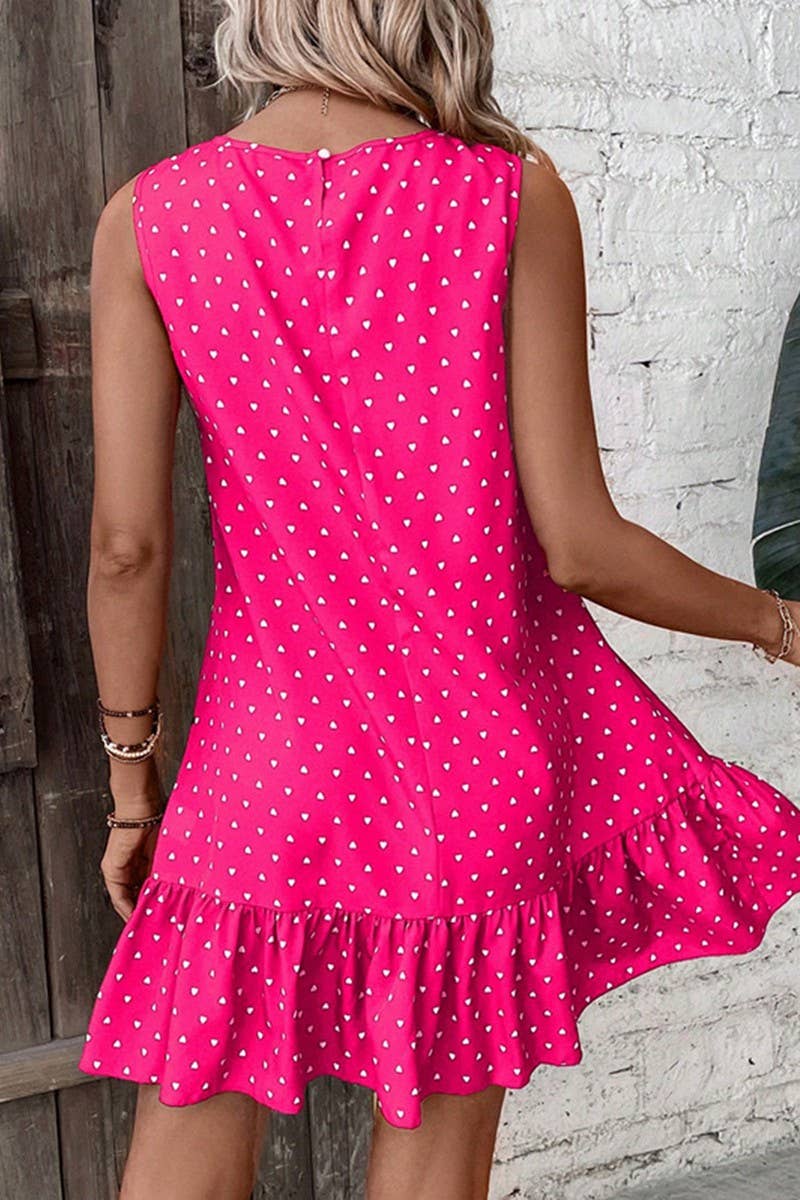 CWDSD8223_SUMMER POLKA DOT RUFFLE SLEEVELESS DRESS