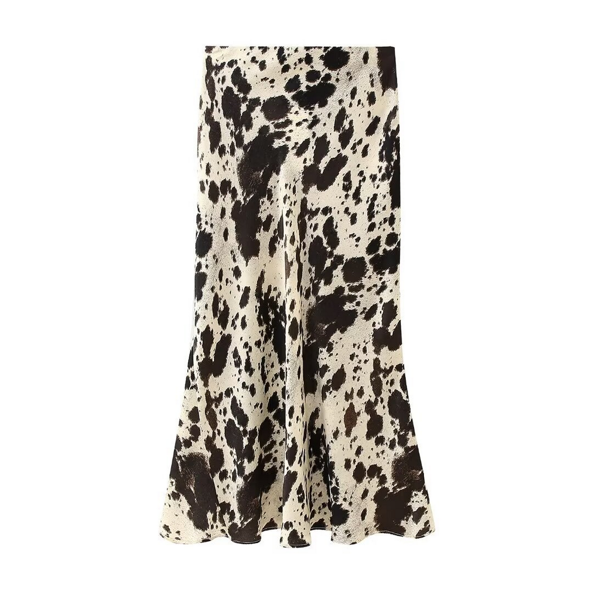 Satin Midi Skirt, Trendy Animal Print Design