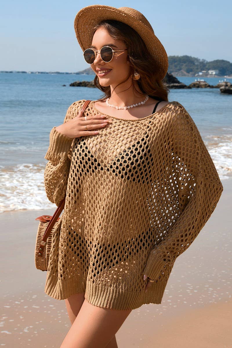 CWOSWL2076_Round Neck Long Sleeve Bikini Cover Top