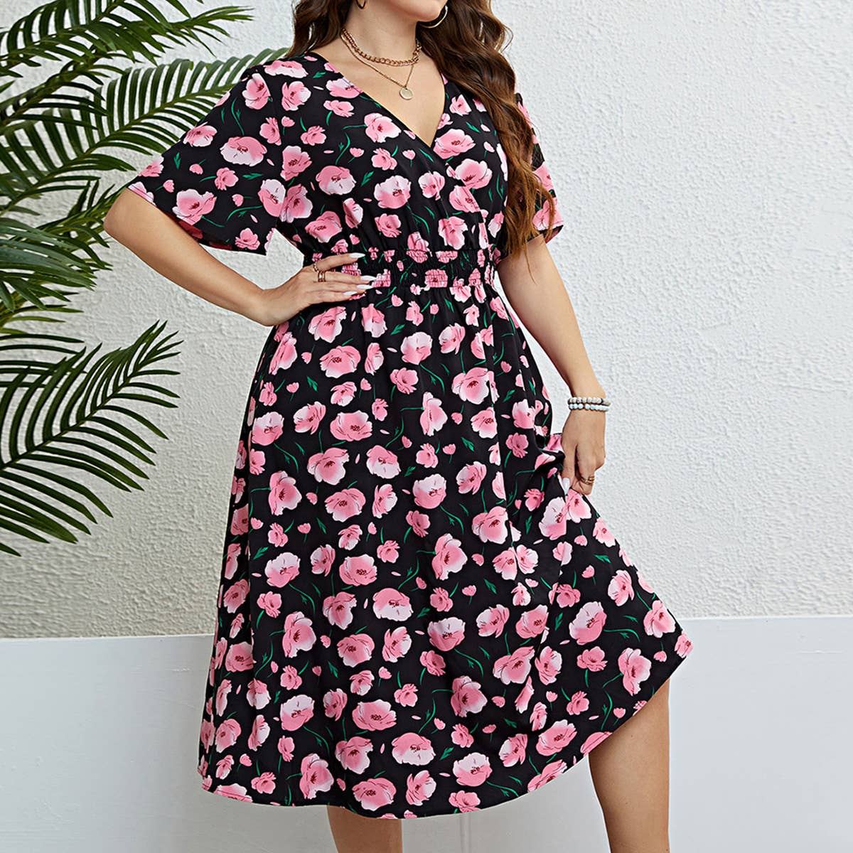 Oversized printed waist slimming dress_CWDSD3387