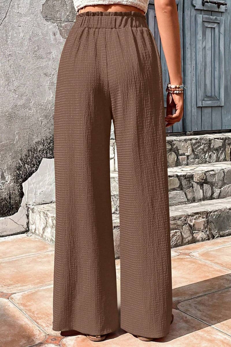 CWBMP0142_SUMMER CASUAL BUBBLE PLAID WIDE-LEG PANTS