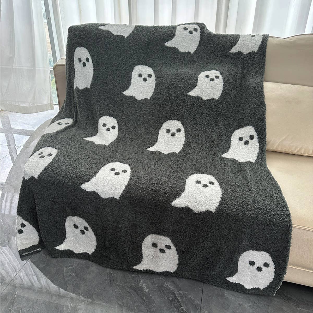 GHOST KNITTED JACQUARD BLANKET COVER BLANKET
