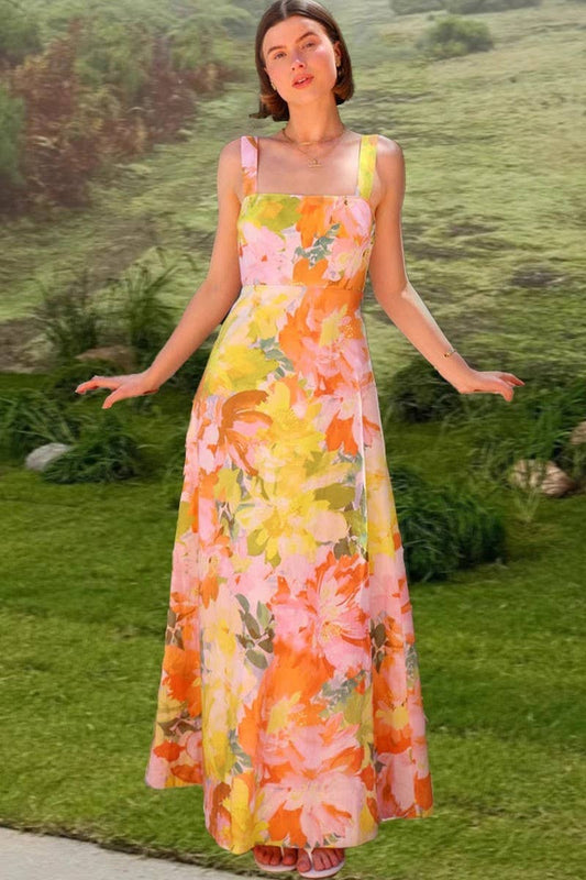 CWDHL1073_SUMMER HOLIDAY STYLE SLING FLOWER SWING DRESS