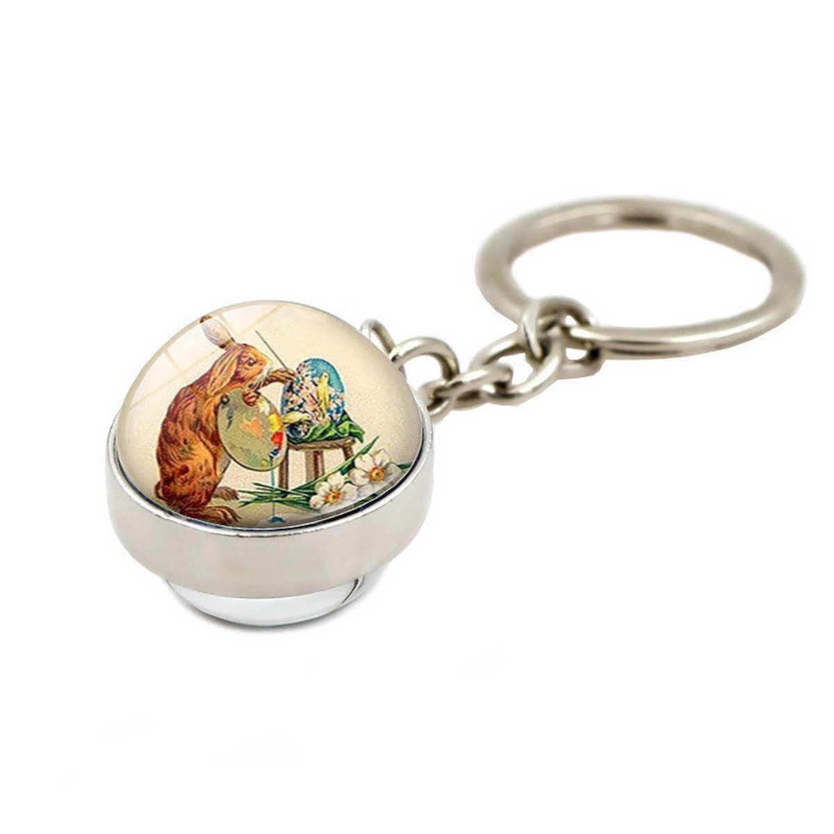 EASTER RABBIT CRYSTAL GLASS BALL PENDANT KEYCHAIN