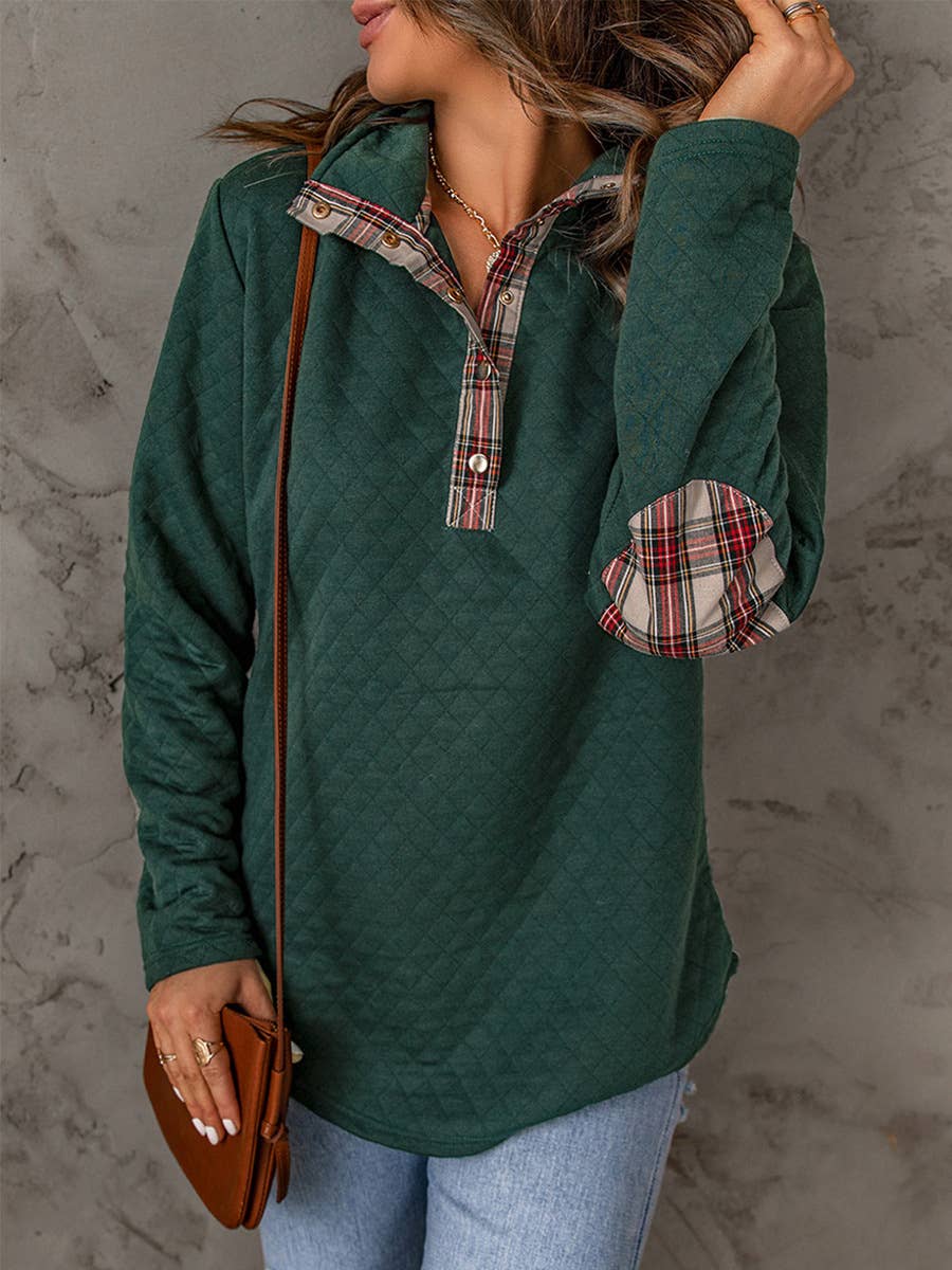 STAND COLLAR SOLID COLOR PLAID HALF-DRAIN HOODIE