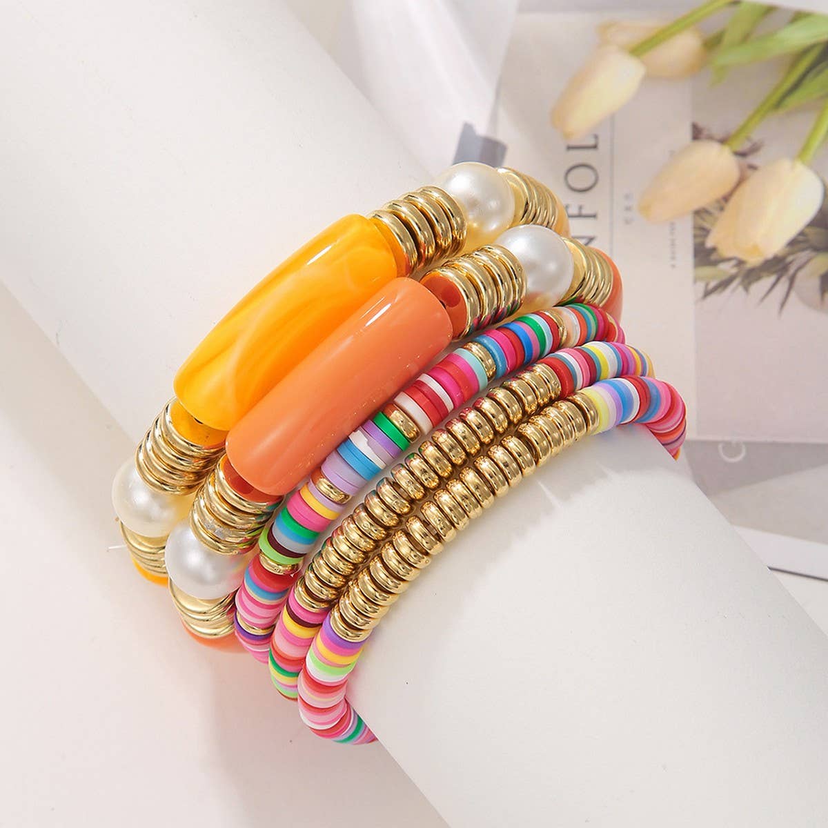 ETHNIC STYLE COLORFUL SOFT CLAY ACRYLIC BRACELETSET