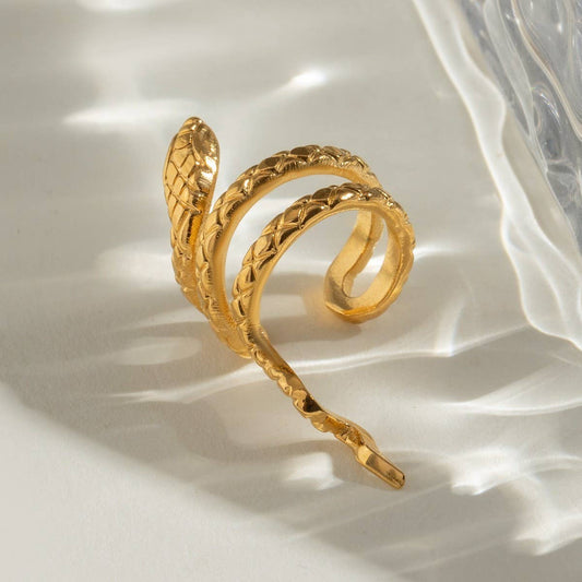 18K GOLD STAINLESS STEEL SNAKE EARRINGS EAR CUFF_CWASC1644