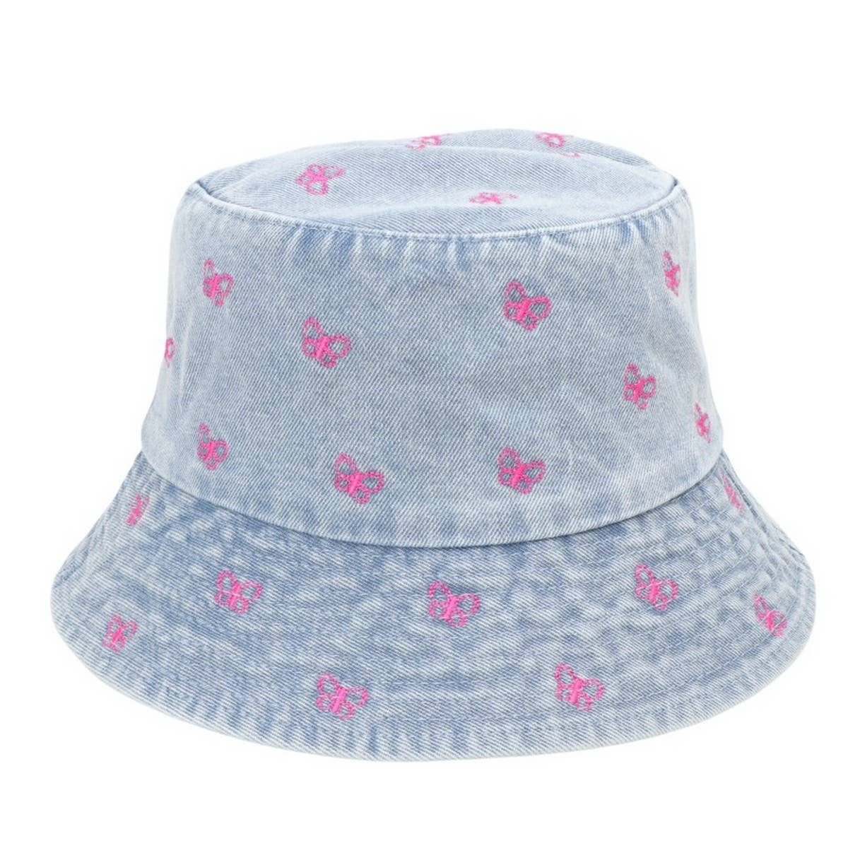 CWAH1520_VINTAGE BUTTERFLY EMBROIDERY DENIM BUCKET HAT