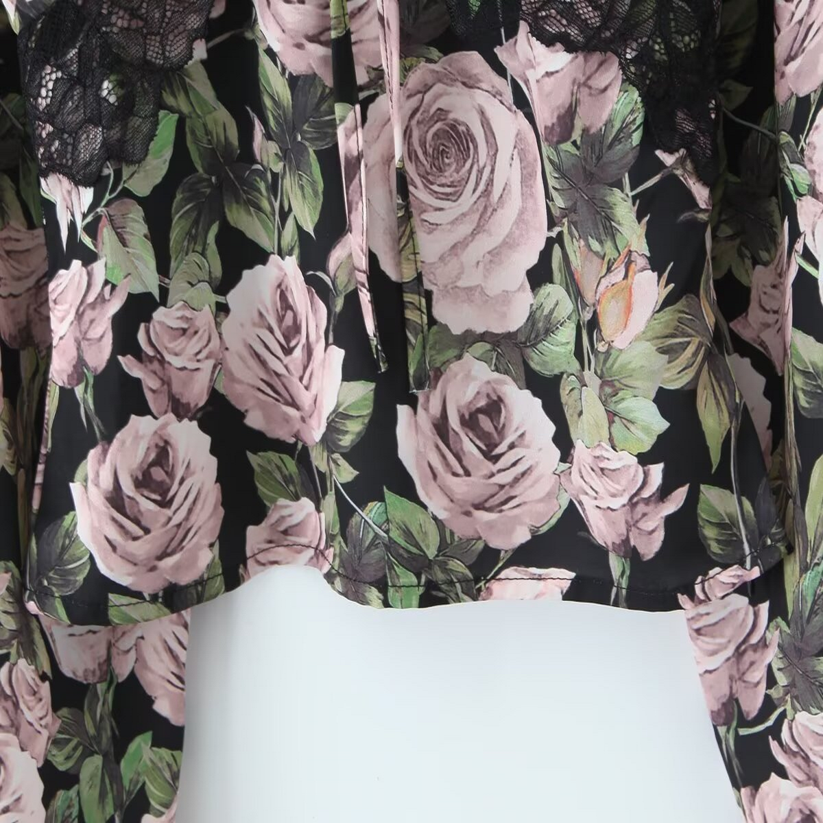 Lace Rose Print Long Sleeve Top ? French Style