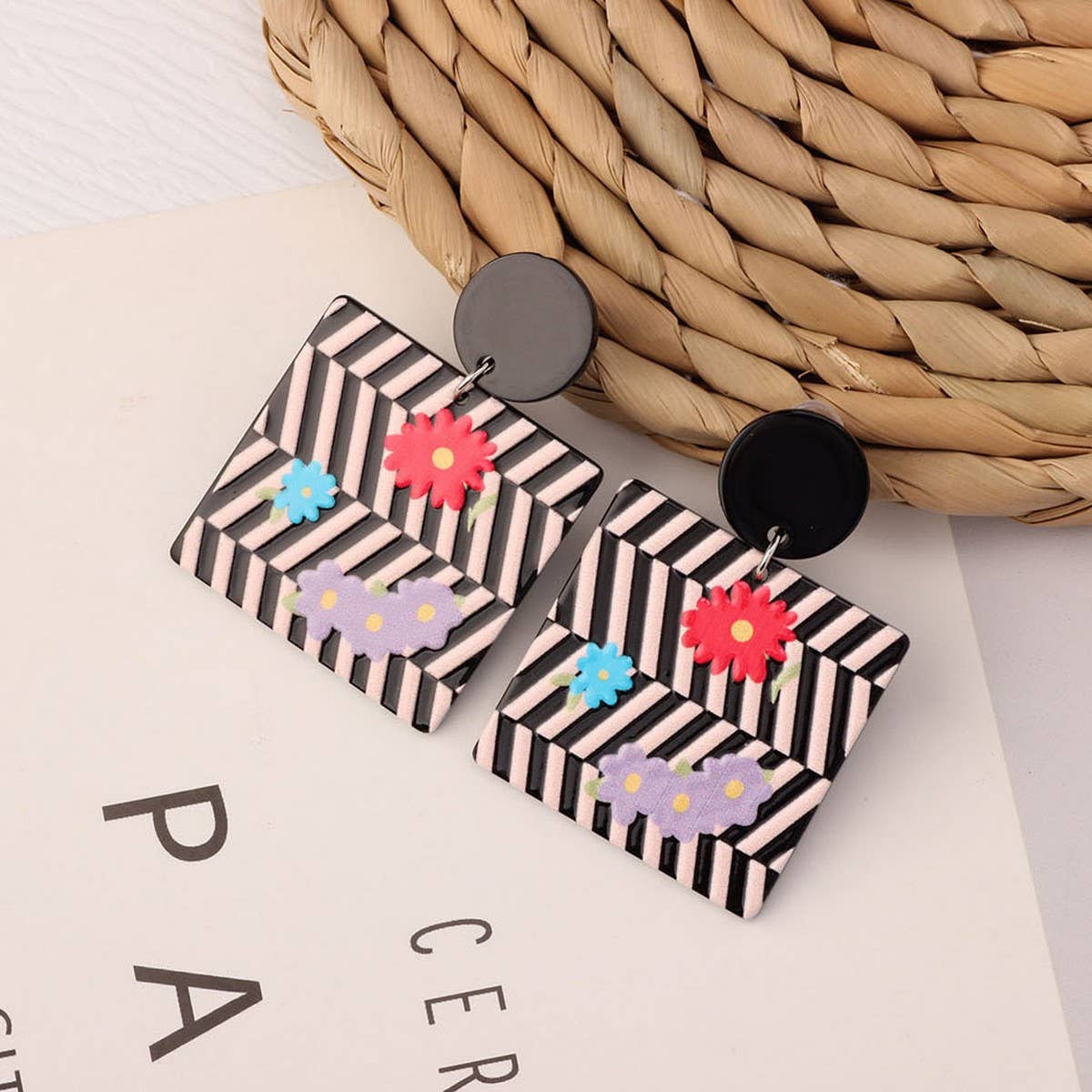 SWEET GIRL COLORFUL FLOWER ACRYLIC EARRINGS