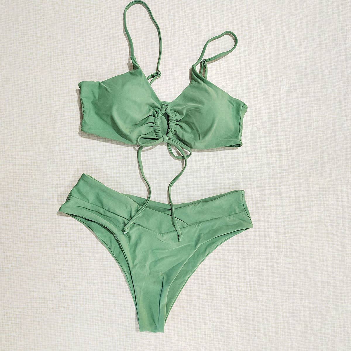 Tied Bow Bikini Set-Solid Color Sexy Swimsuit