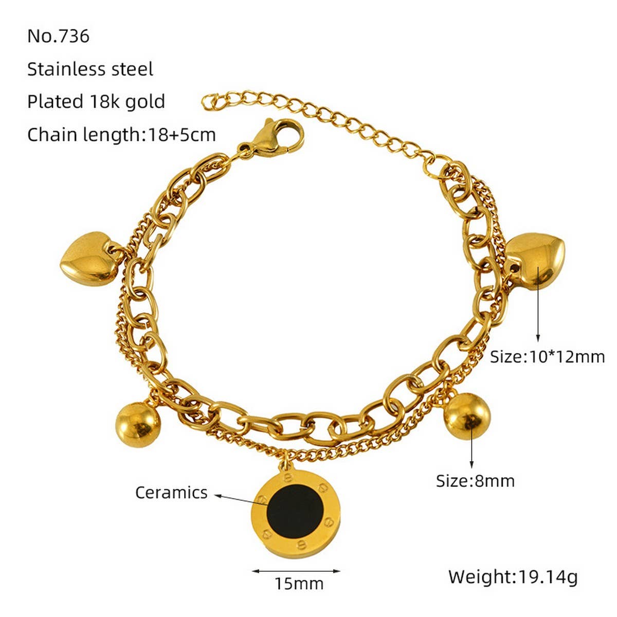 CWAJE1949_Gold Double Chain Love Circle Bracelet