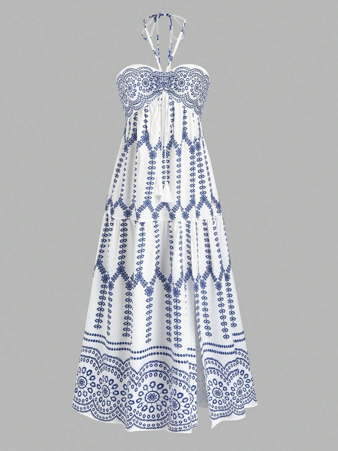 Fashion slit sexy print lace-up strapless dress