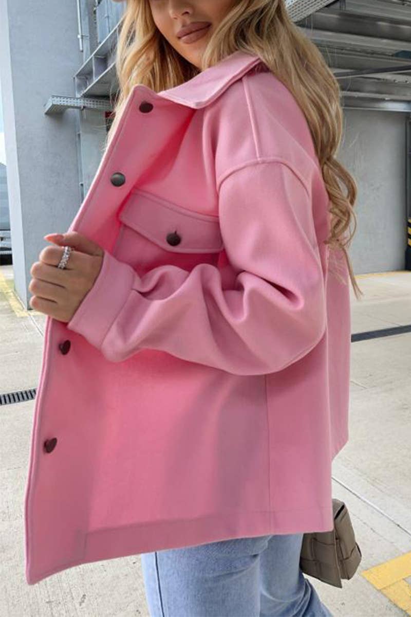 FASHIONABLE SOLID SINGLE-BREASTED WOOL COAT