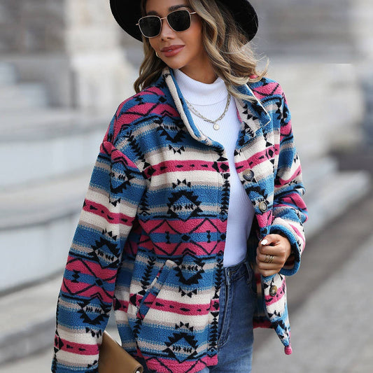 Single breasted geometric fleece jacket