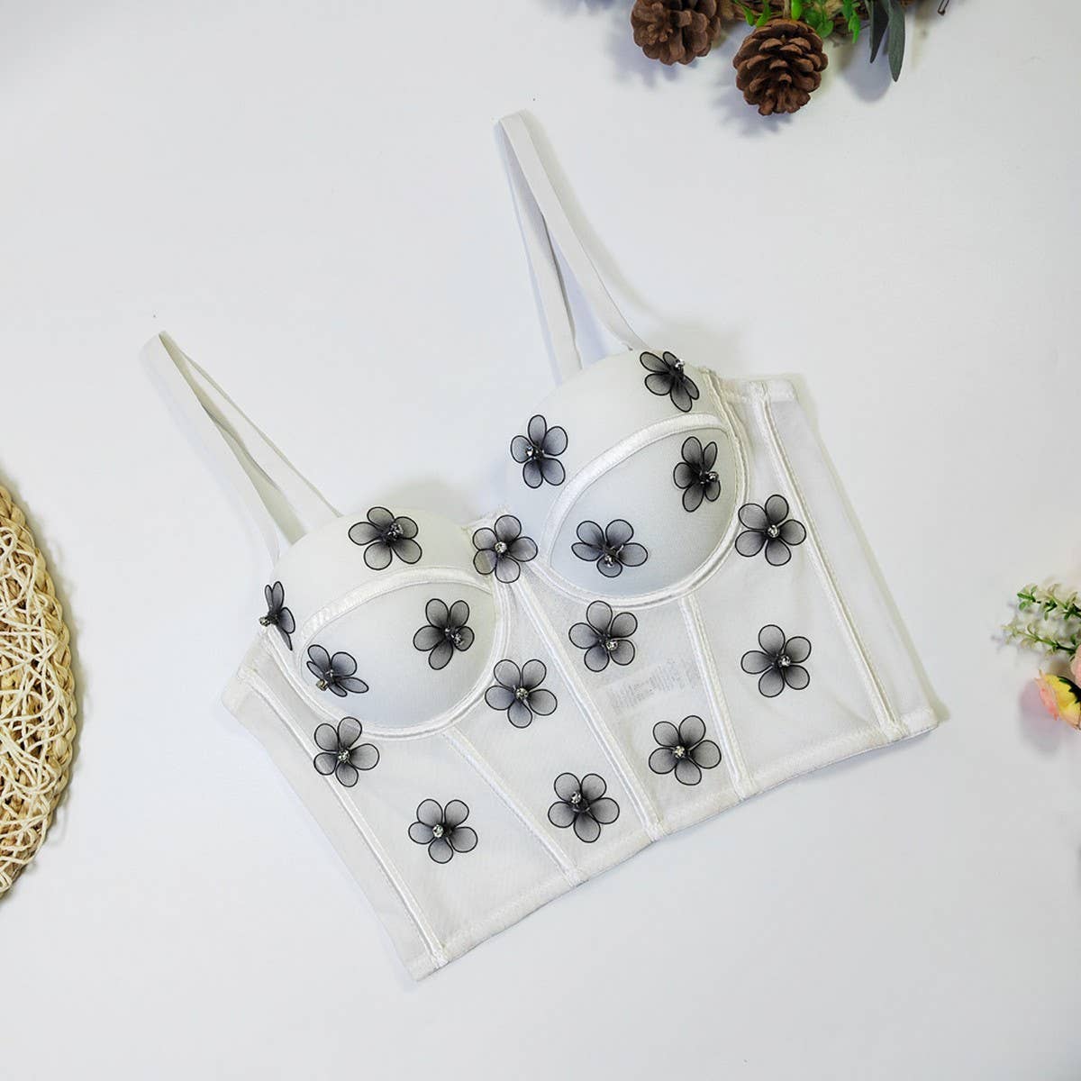 SWEET FLOWER BEADED HERRINGBONE CORSET