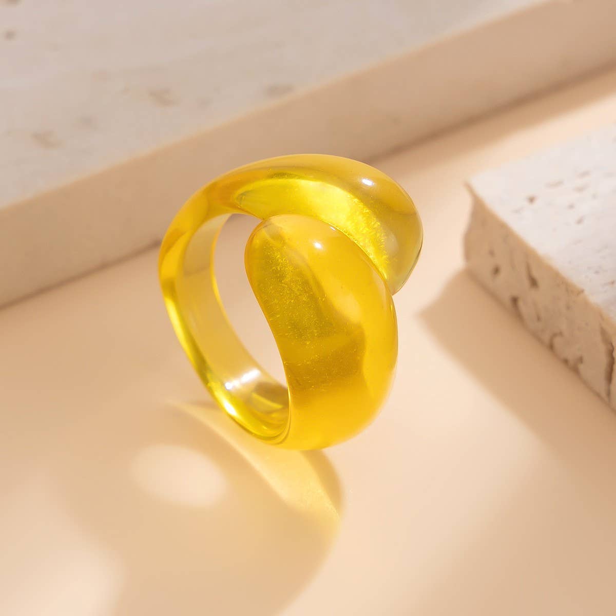 FASHION IRREGULAR DOUBLE WATER DROP PLASTIC RING_CWMM3233