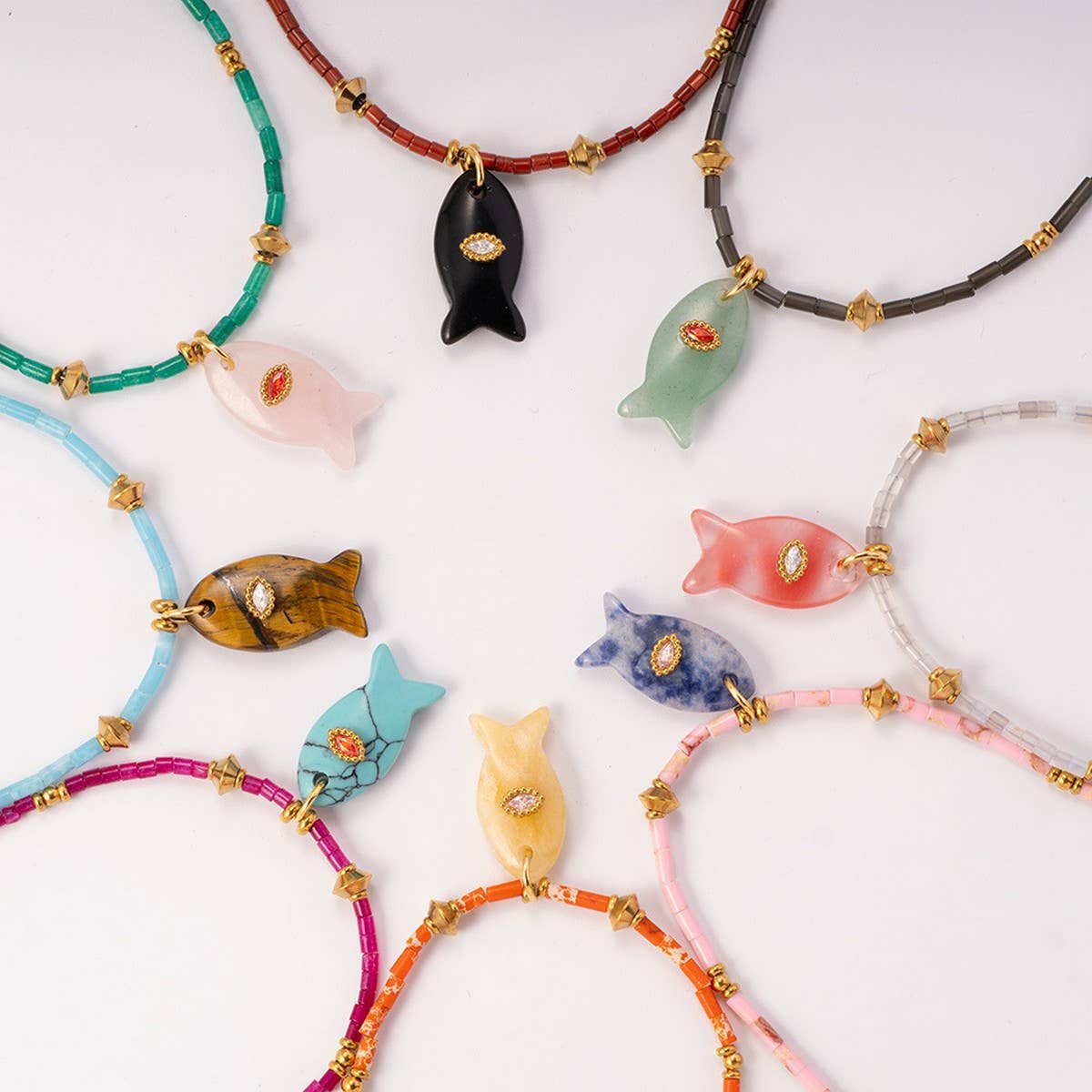 Animal Fish Necklace with Gem and Steel_CWMM7531